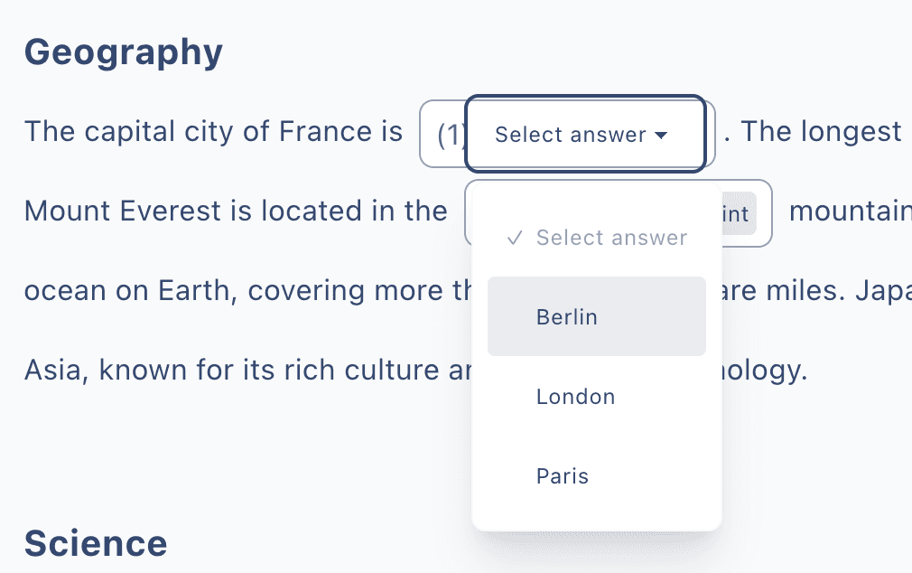 Example of multiple choice question